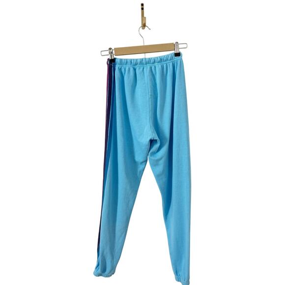 Aviator Nation 5 Stripe Sweatpants in Sky Blue Pink Purple US Small - Picture 3 of 7